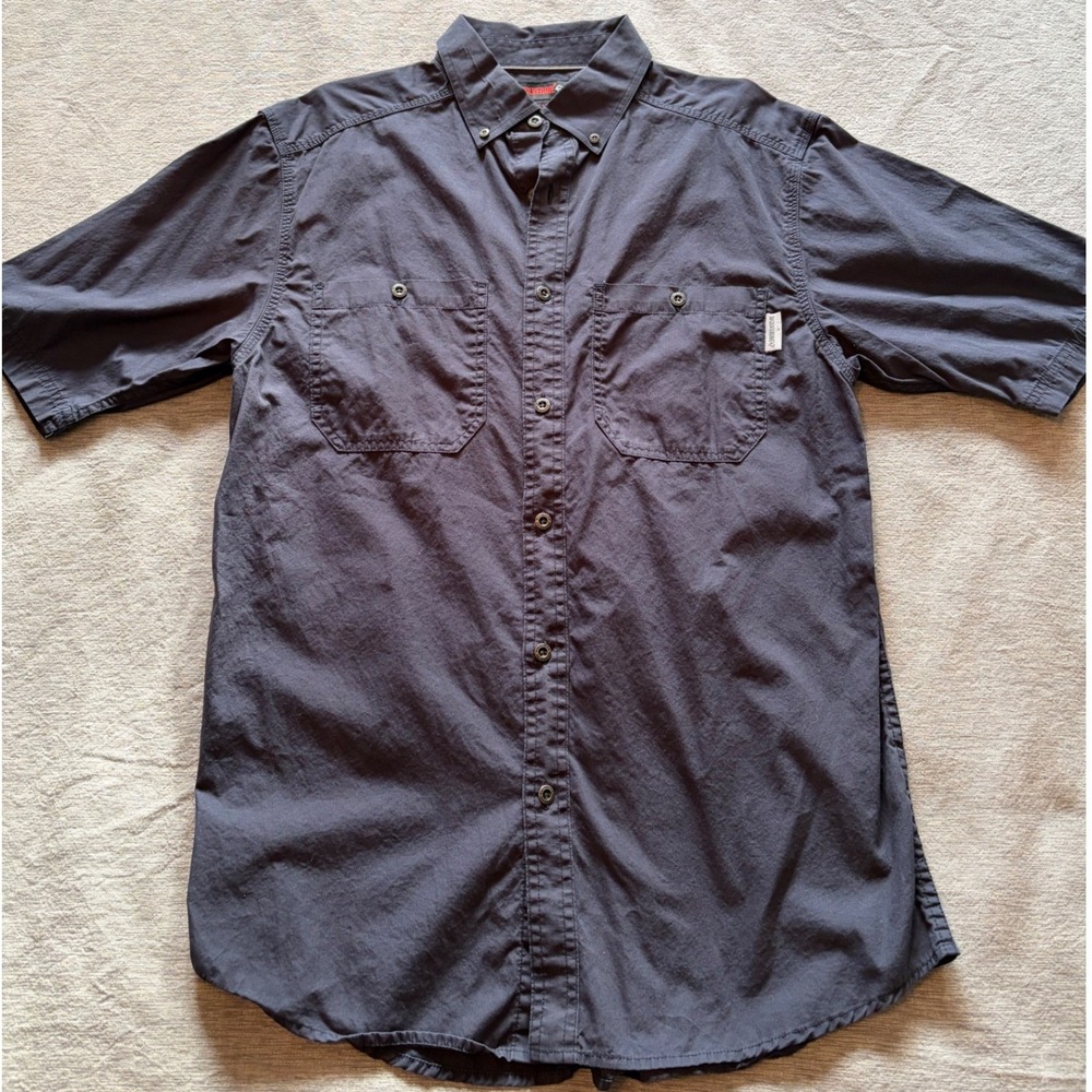 Wolverine Mens Short Sleeve Button Down Shirt Gray Workwear Pockets Size S